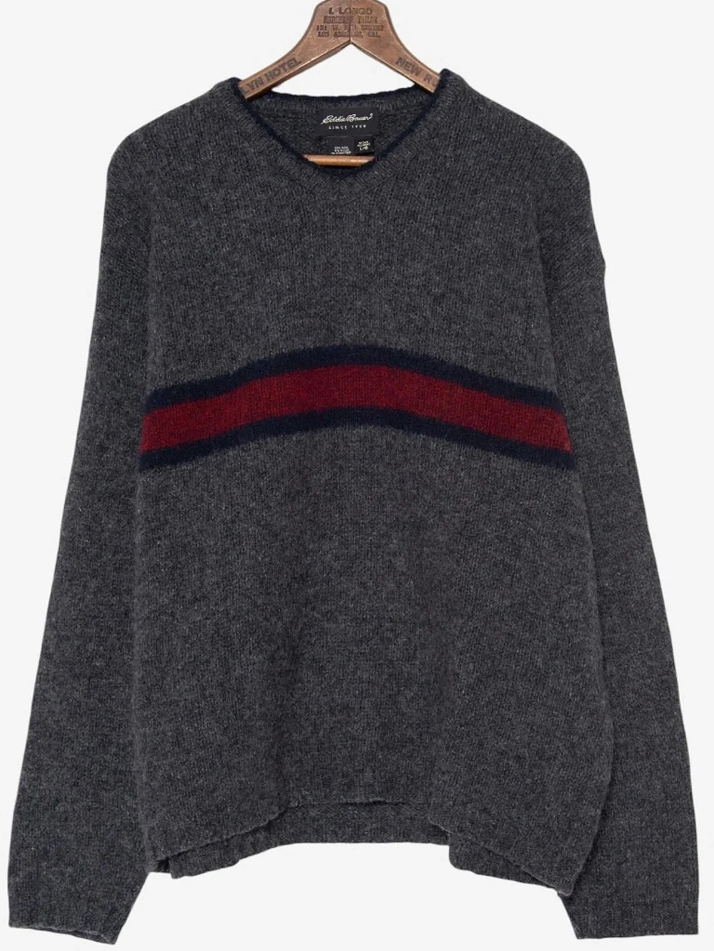 vintage y2k gray eddie bauer v-neck striped wool preppy dark academia sweater